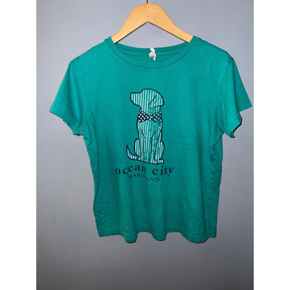 Live Love Tell Ocean City Maryland Dog Graphic Tee Teal Green Womens Large